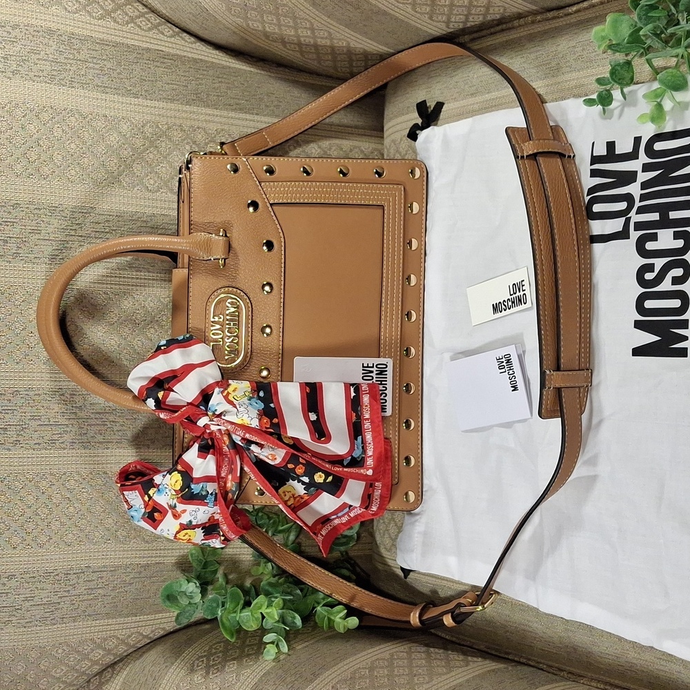 NWT Moschino Studded Crossbody Sachel With Floral Logo Scarf